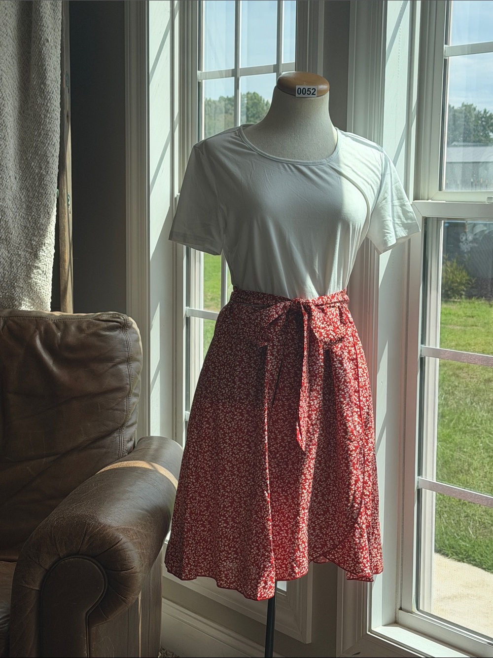 Red Floral Tie-Waist Midi Dress